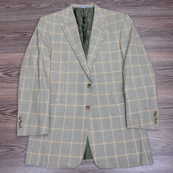 Hickey Freeman Tan, Gold & Blue Plaid Blazer 40L - Picture 1 of 6